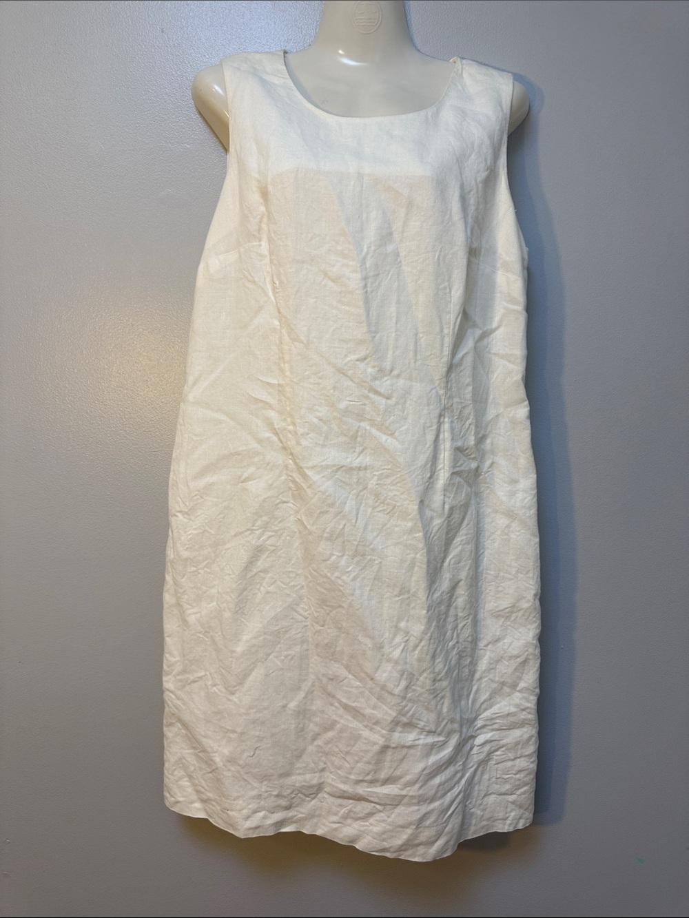 100% Linen Kim Rogers White Sleeveless Shift Dress